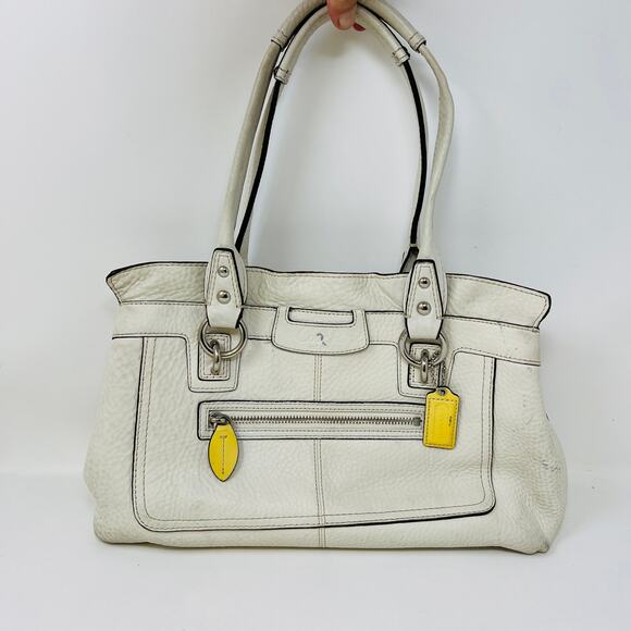 Coach Soft Pebble Leather Satchel Bag Handbag Purse Ivory Gold - Picture 8 of 8